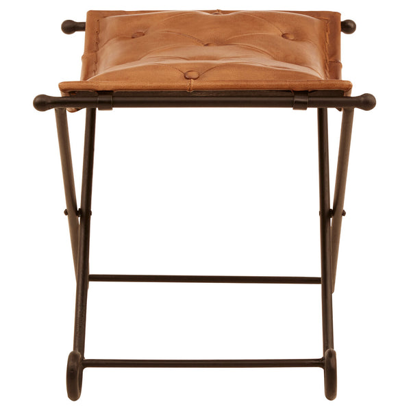 Buffalo Brown Leather and Iron Folding Stool detail image – Xshowhome furniture