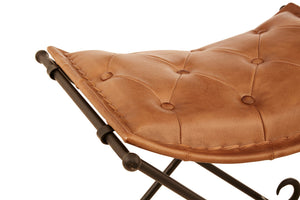 Buffalo Brown Leather and Iron Folding Stool detail image – Xshowhome furniture