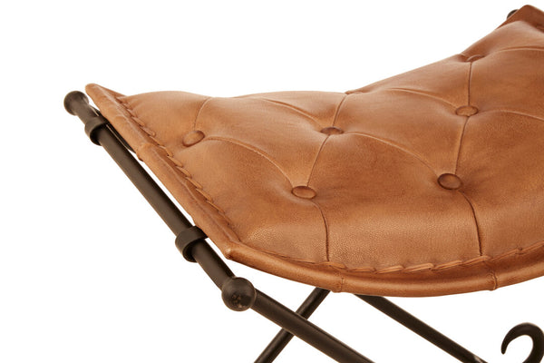 Buffalo Brown Leather and Iron Folding Stool detail image – Xshowhome furniture