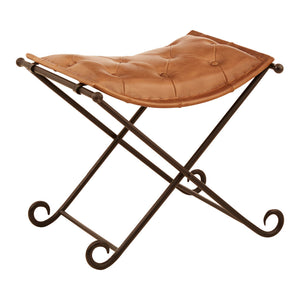 Buffalo Brown Leather and Iron Folding Stool detail image – Xshowhome furniture