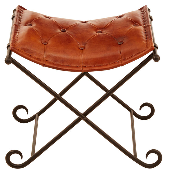 Buffalo Tan Leather And Iron Folding Stool detail image – Xshowhome furniture