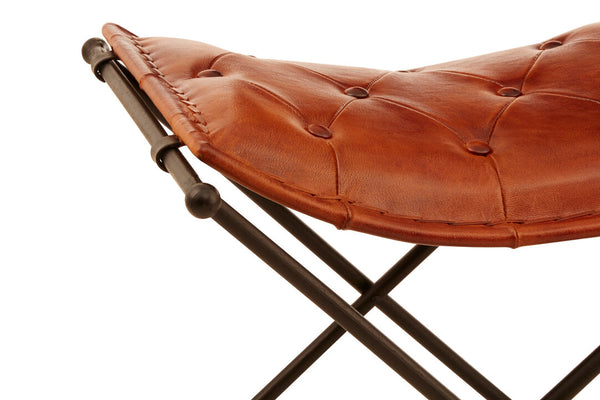 Buffalo Tan Leather And Iron Folding Stool detail image – Xshowhome furniture
