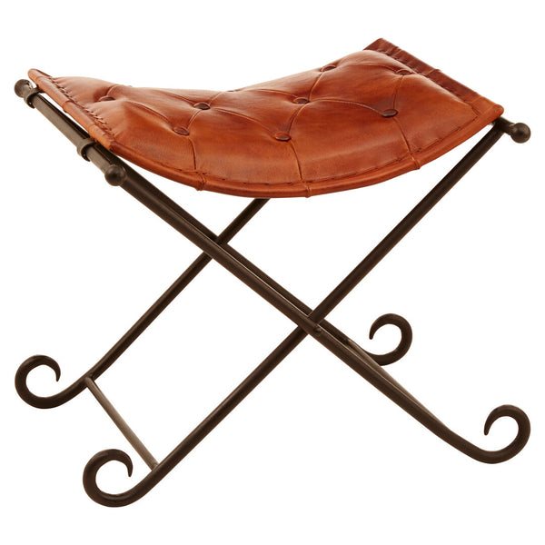 Buffalo Tan Leather And Iron Folding Stool detail image – Xshowhome furniture