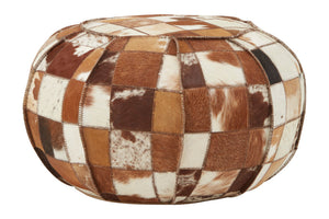 Buffalo Leather Patchwork Pouffe detail image – Xshowhome furniture