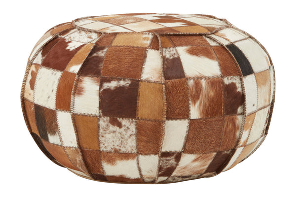 Buffalo Leather Patchwork Pouffe detail image – Xshowhome furniture