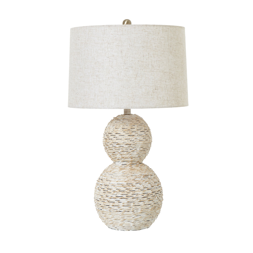 White Wash Wicker Globe Table Lamp with Linen Shade