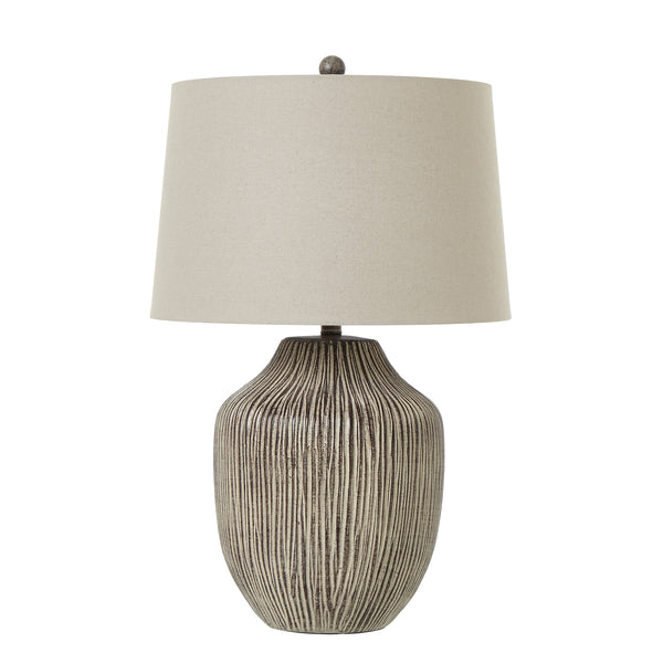 Ochre Carved Textured Table Lamp with Linen Shade