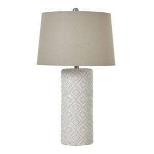 White Beaded Ceramic Lamp with Linen Shade