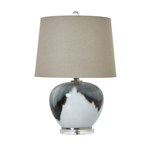 Grey Glass Table Lamp with Linen Shade
