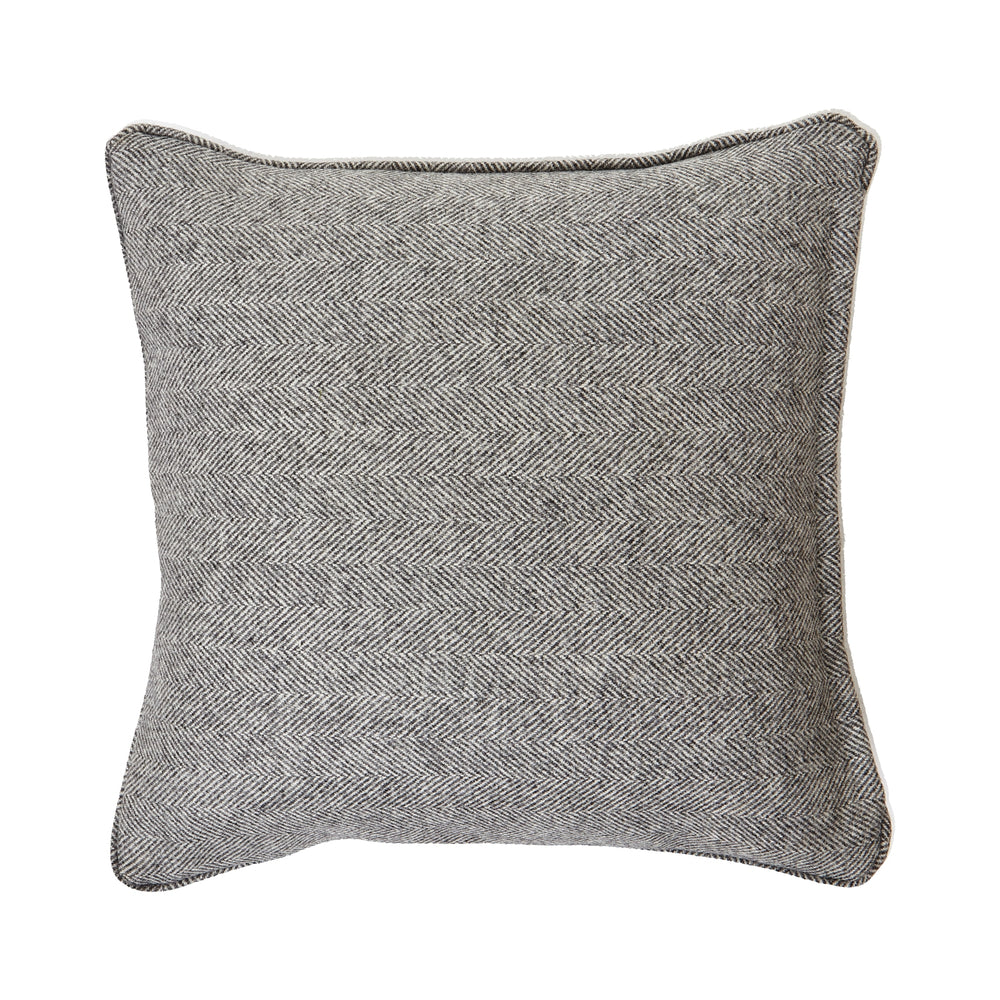 Grey Herringbone Pure Wool Cushion with Piped Edge