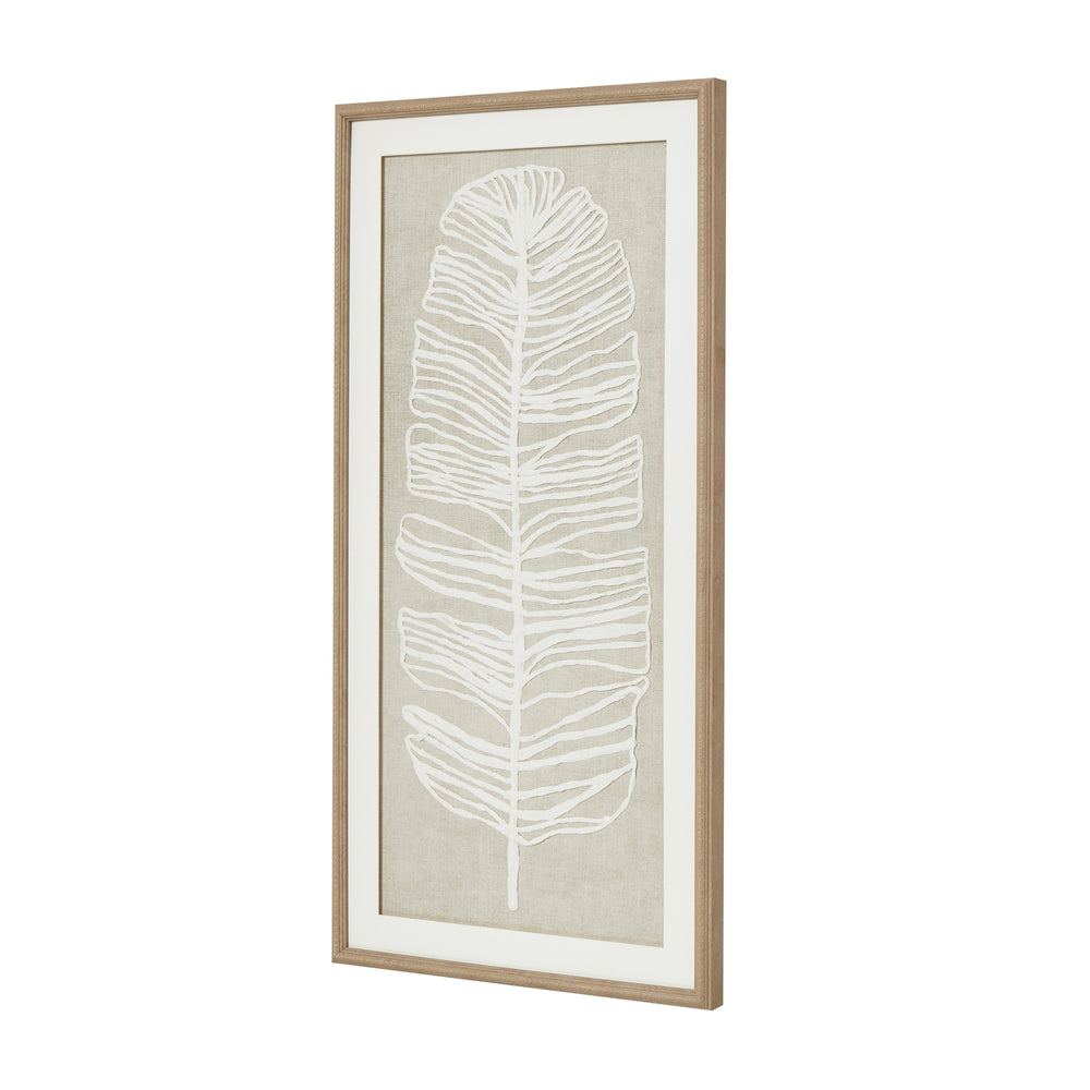 Large Plume White Feather Art Mounted in Beaded Frame