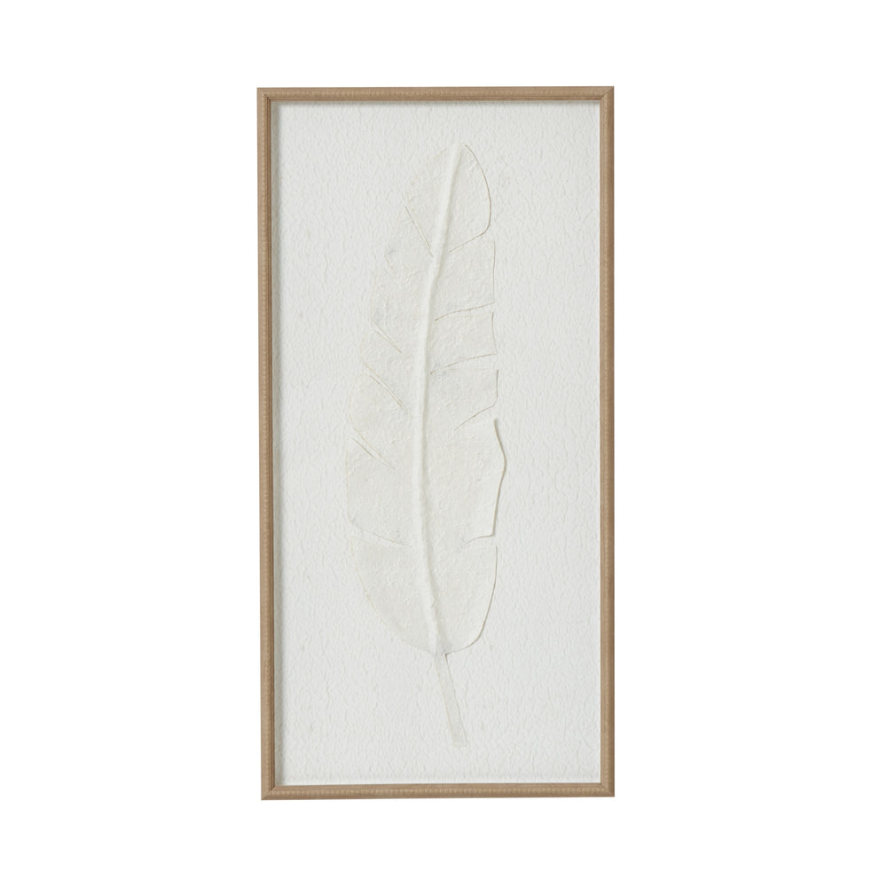 Large Quill White Feather Art Mounted in Beaded Frame