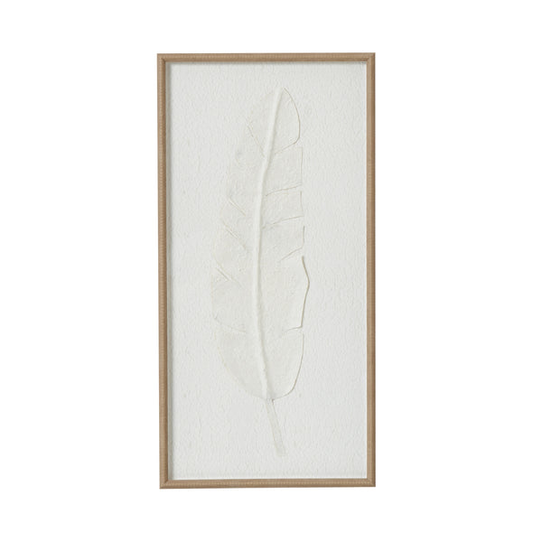 Large Quill White Feather Art Mounted in Beaded Frame