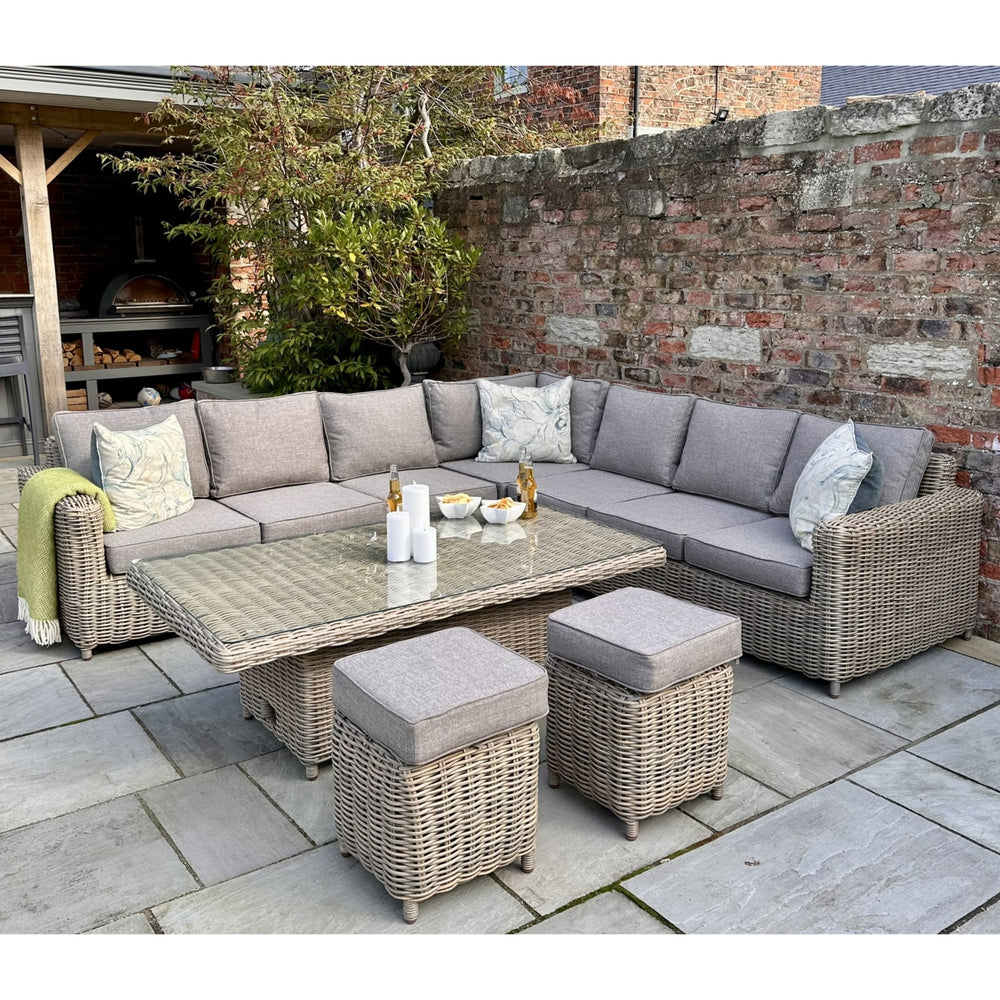 Amalfi Outdoor Large Corner Set with Riser Table + 2 Stools