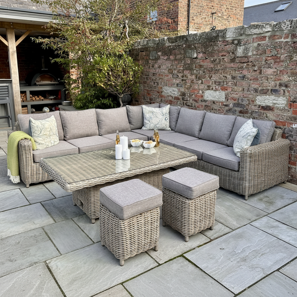 Amalfi Outdoor Large Corner Set with Riser Table + 2 Stools