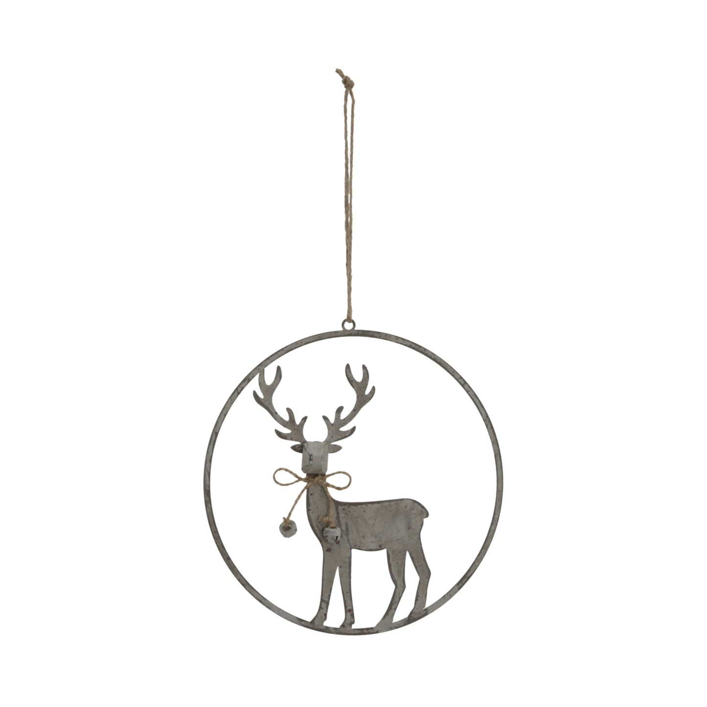 Large Rustic Reindeer In Hoop Hanging Decoration