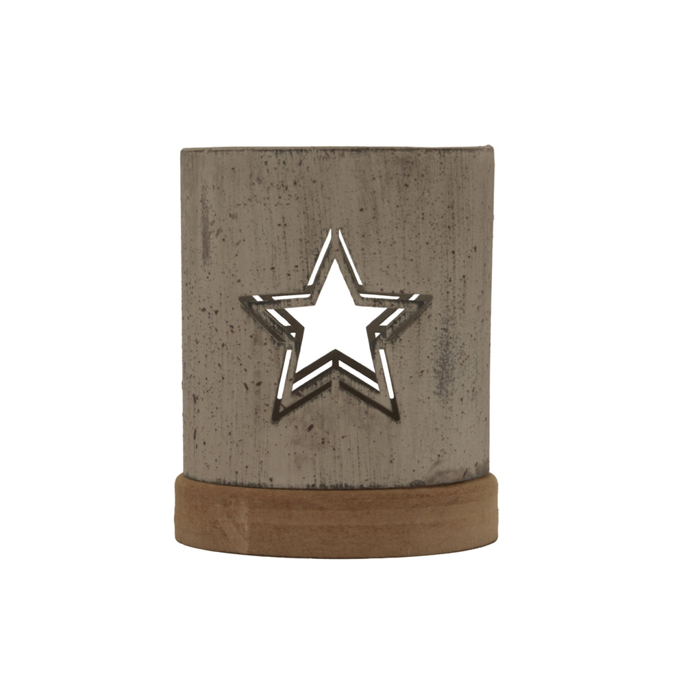 Rustic Metal Star Candle Holder on Wood Stand