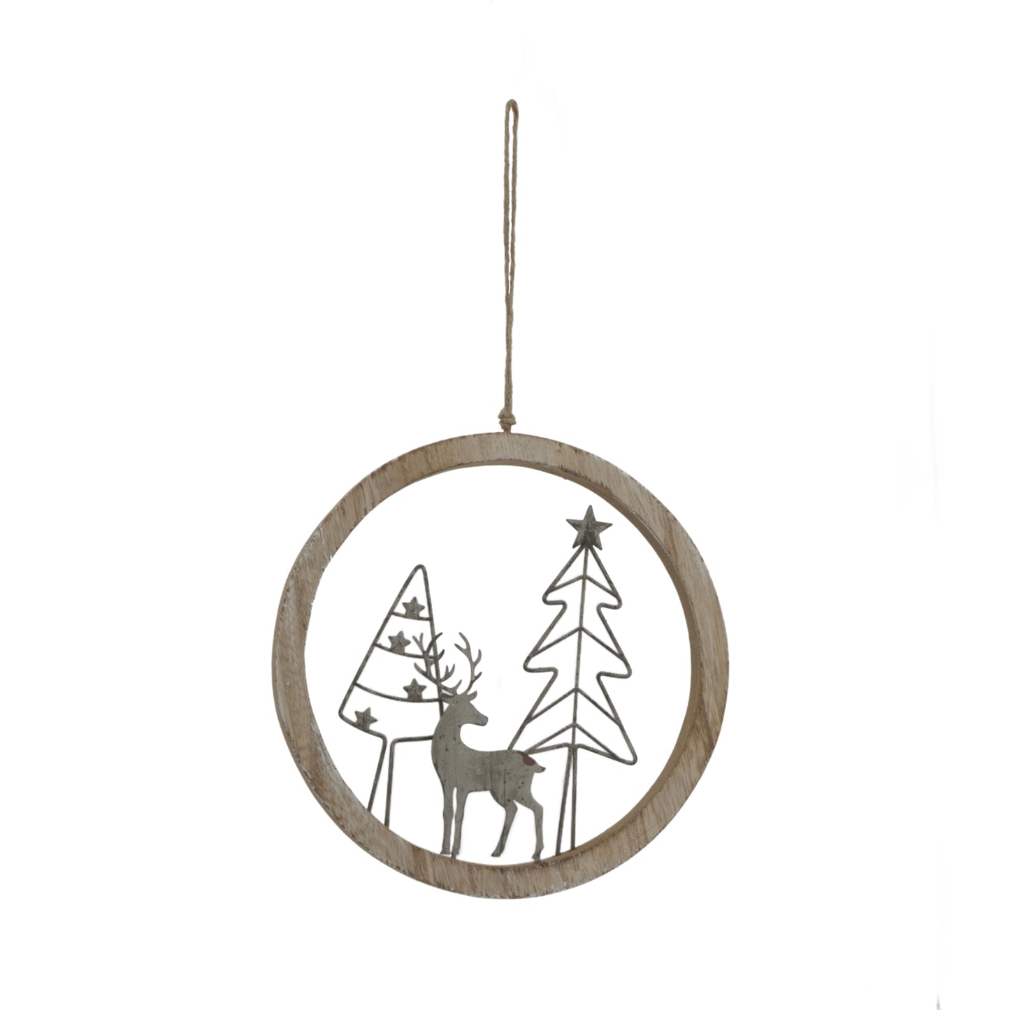 Rustic Snow Scene In Hoop Hanging Decoration