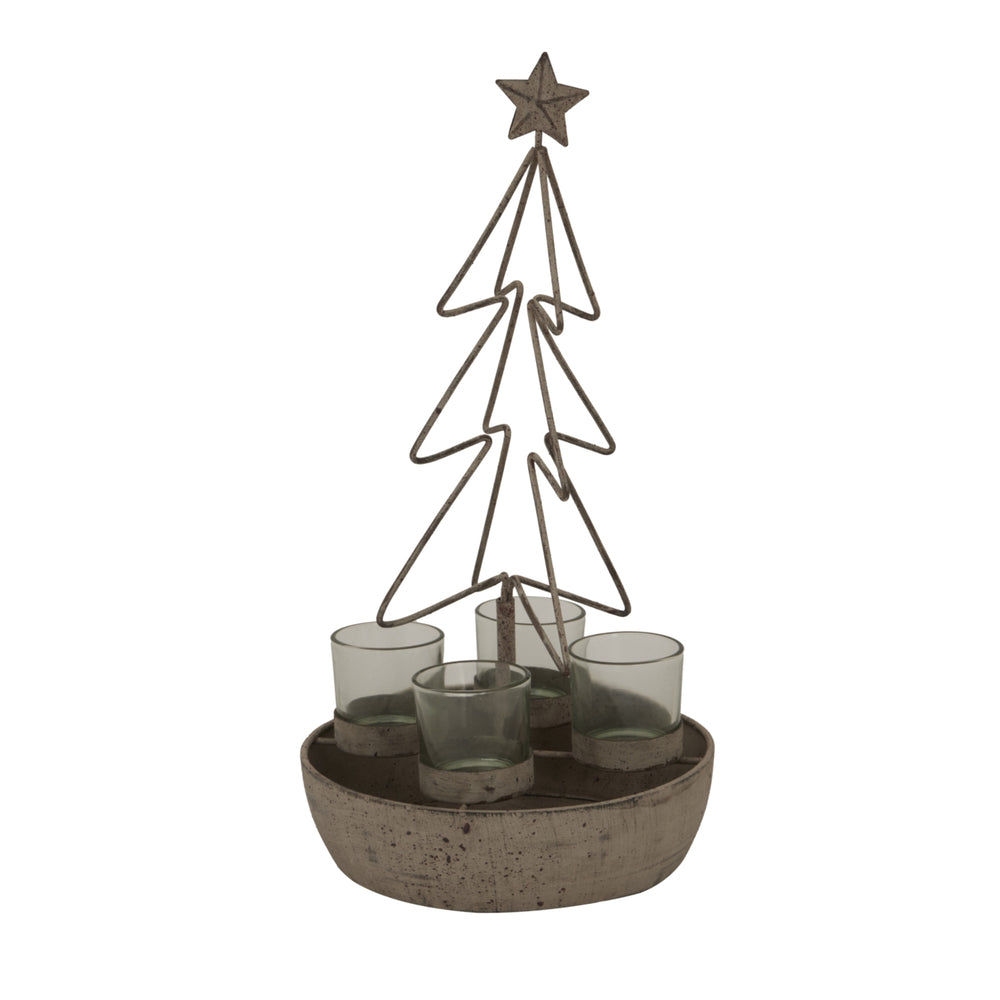 Rustic Outline Tree and Star with Four Glass Votives