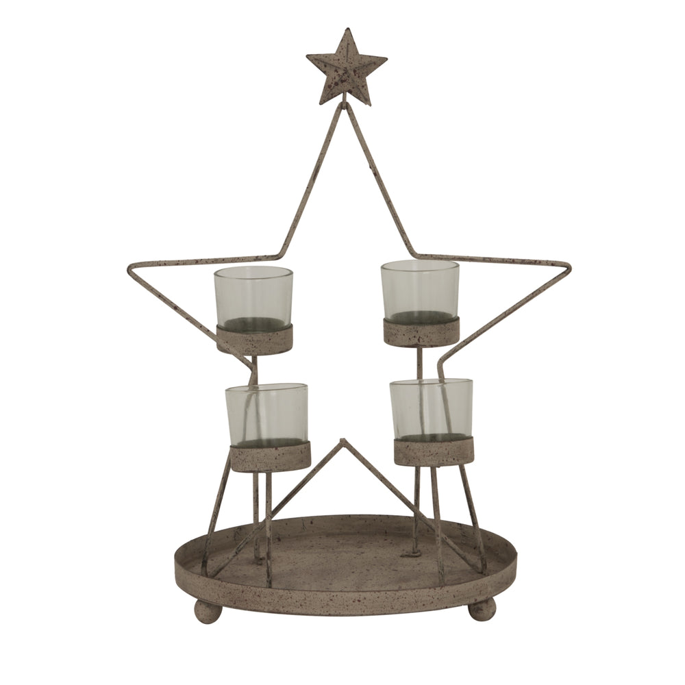 Rustic Outline Star with Four Glass Votives