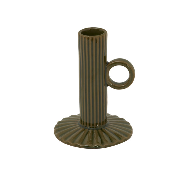 Alora Olive Ceramic Taper Candle Holder with Handle