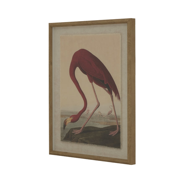 Flora & Fauna Collection Flamingo on Linen in Beaded Frame