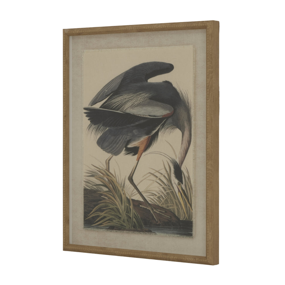 Flora & Fauna Collection Heron on Linen in Beaded Frame