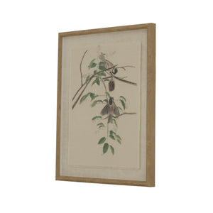 Flora & Fauna Collection Chickadees on Linen in Beaded Frame