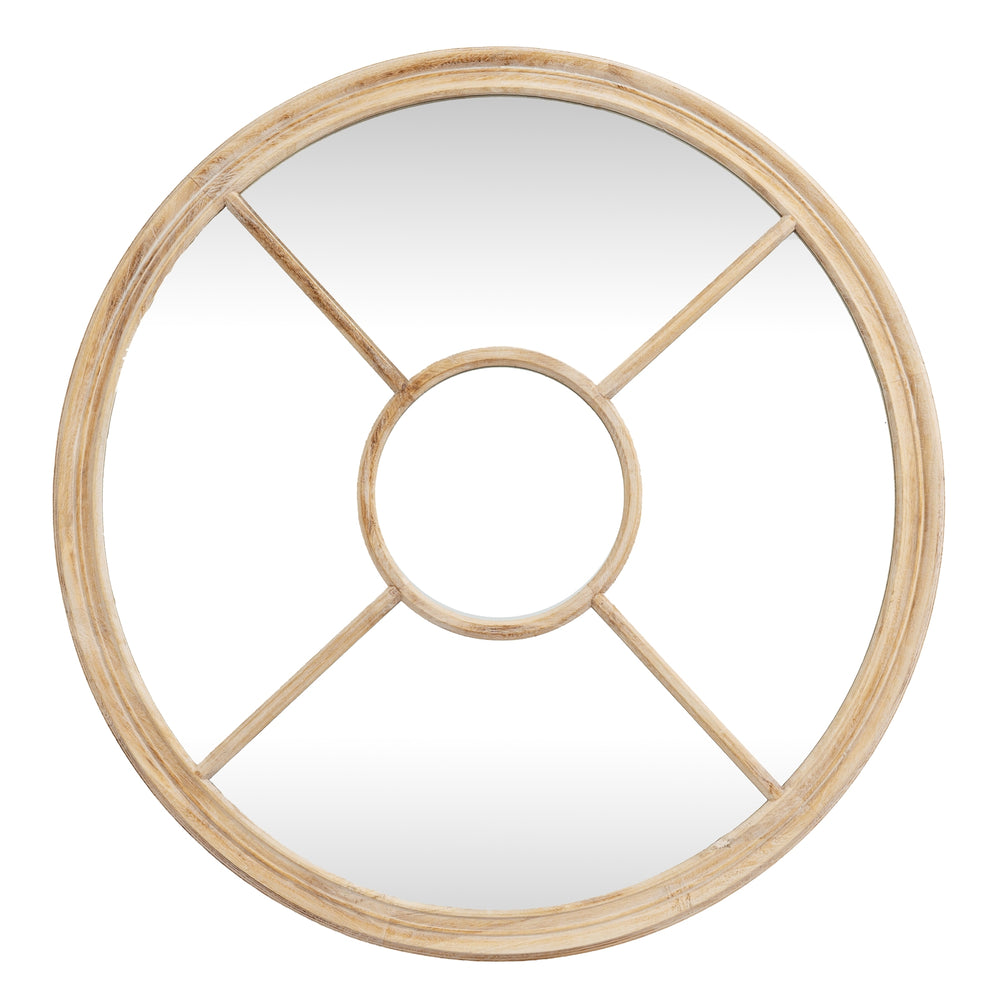 Washed Wood Round Window Mirror