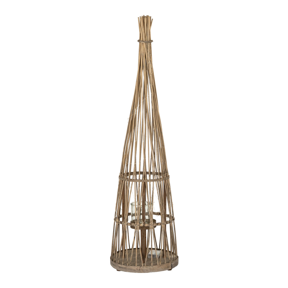 Medium Conical Wicker Lantern with Glass Holder & LED Lights