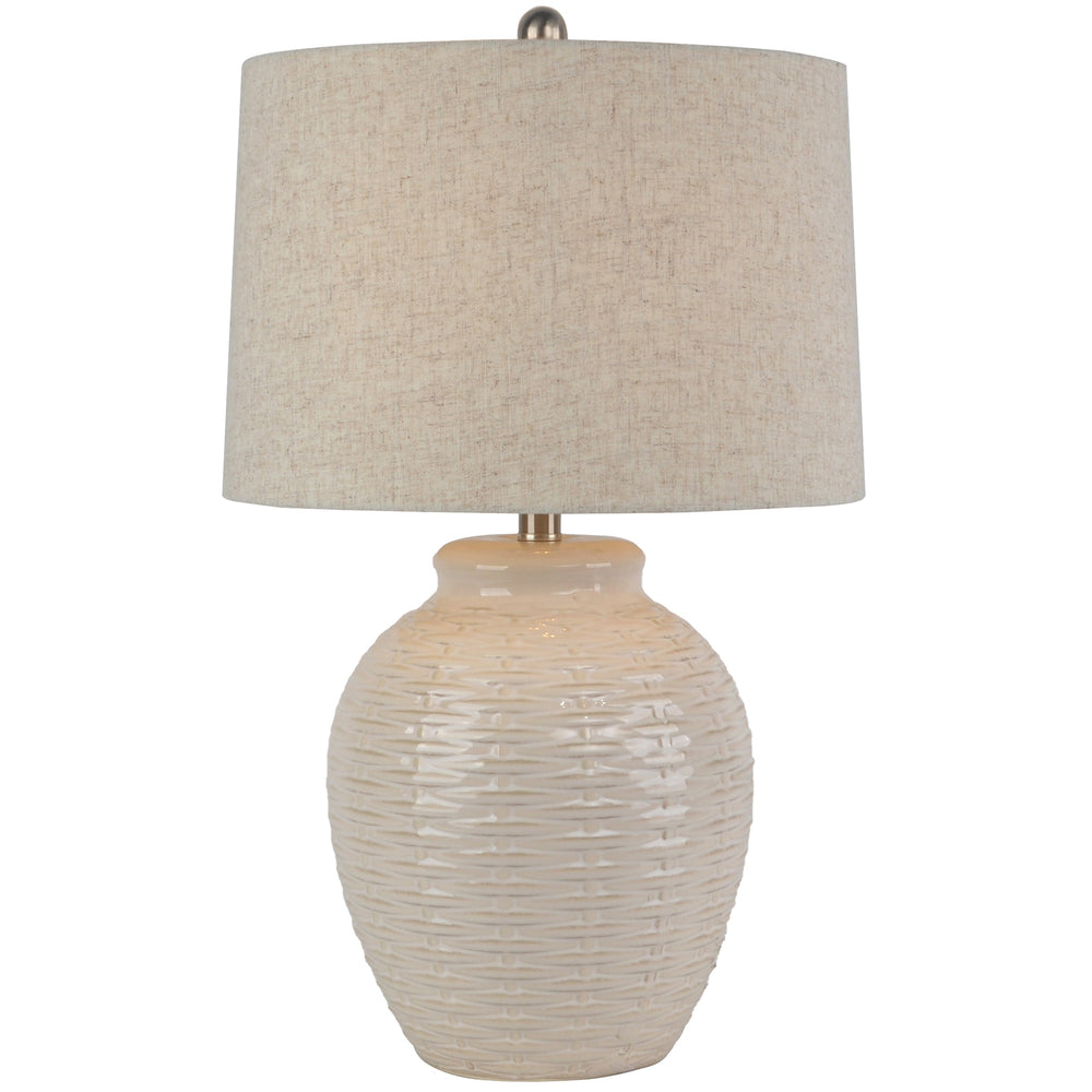 Basketweave Ceramic Table Lamp with Linen Shade
