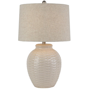 Basketweave Ceramic Table Lamp with Linen Shade