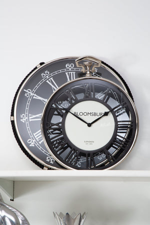 Mateo Nickel Finish Pocket Style Wall Clock detail image – Xshowhome furniture