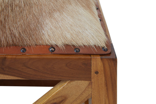 Kendari Hair on Leather and Teak Wood Square Stool detail image – Xshowhome furniture