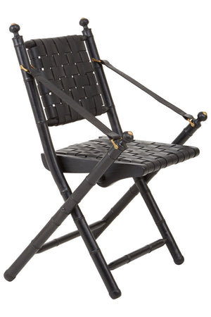 Kendari Black Strapped Leather And Black Teak Wood Chair detail image – Xshowhome furniture