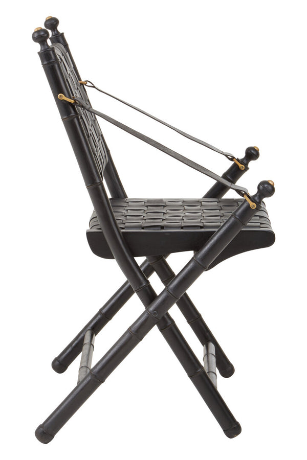 Kendari Black Strapped Leather And Black Teak Wood Chair detail image – Xshowhome furniture