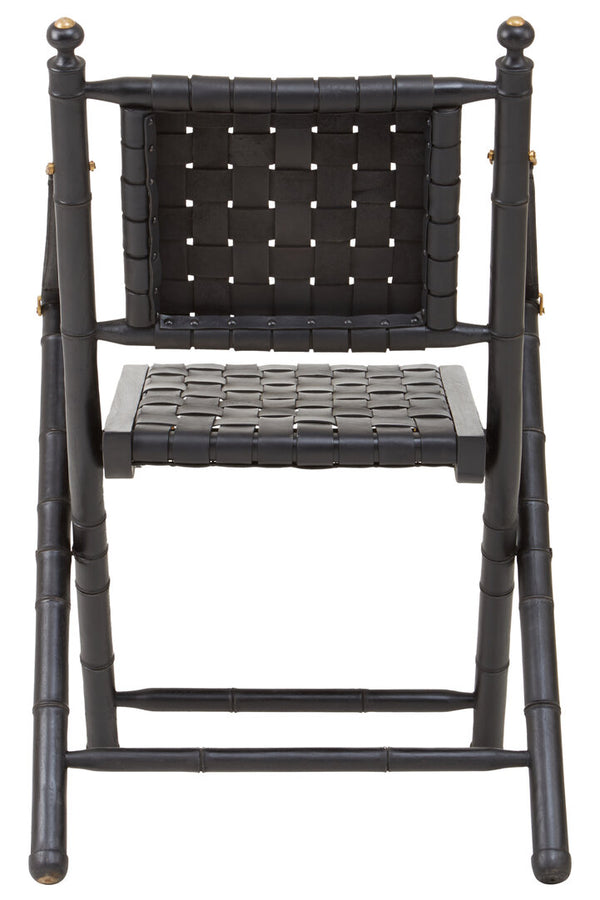 Kendari Black Strapped Leather And Black Teak Wood Chair detail image – Xshowhome furniture
