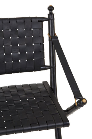 Kendari Black Strapped Leather And Black Teak Wood Chair detail image – Xshowhome furniture