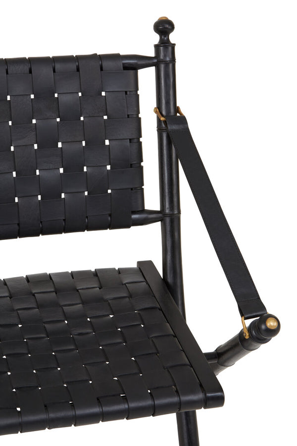 Kendari Black Strapped Leather And Black Teak Wood Chair detail image – Xshowhome furniture