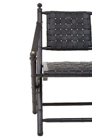 Kendari Black Strapped Leather And Black Teak Wood Chair detail image – Xshowhome furniture