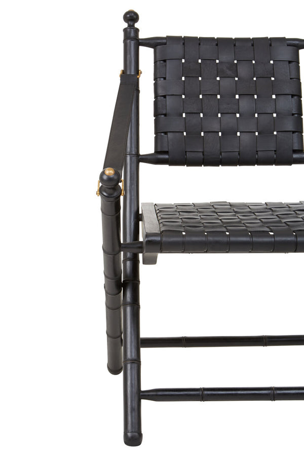 Kendari Black Strapped Leather And Black Teak Wood Chair detail image – Xshowhome furniture