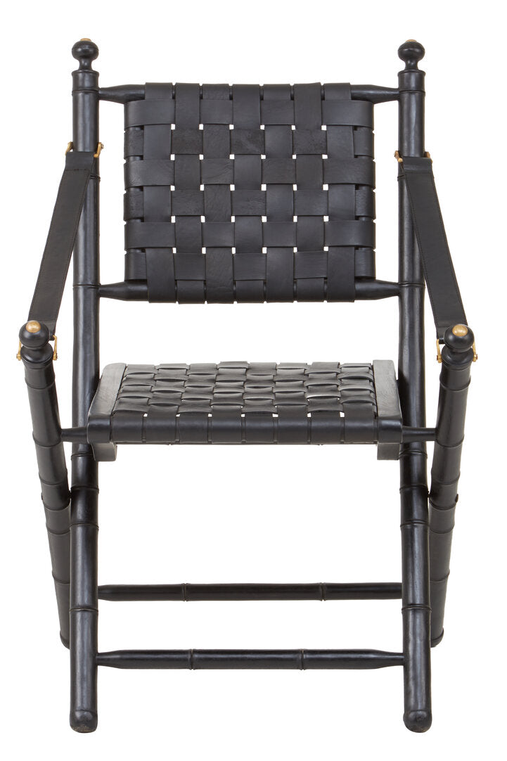 Kendari Black Strapped Leather And Black Teak Wood Chair – Xshowhome furniture
