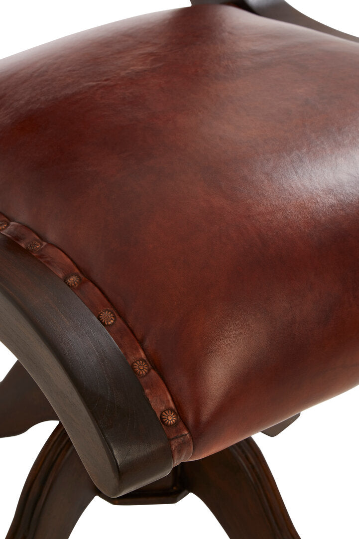 Inca Brown Leather and Teak Wood Swivel Chair – Xshowhome furniture