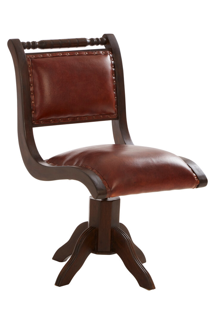 Inca Brown Leather and Teak Wood Swivel Chair – Xshowhome furniture