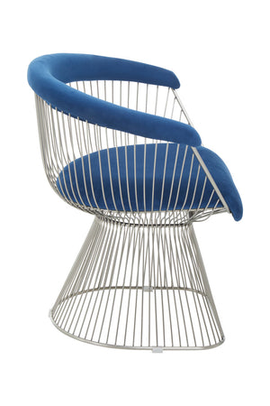 Anzio Navy Blue Velvet And Brushed Silver Chair detail image – Xshowhome furniture
