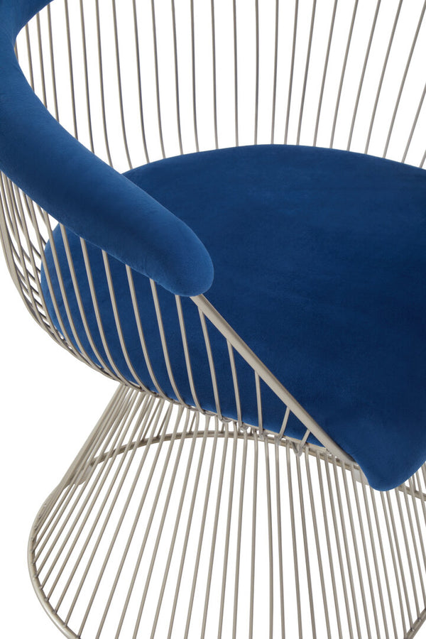 Anzio Navy Blue Velvet And Brushed Silver Chair detail image – Xshowhome furniture