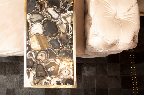 Vita Black And Gold Agate Side Table detail image – Xshowhome furniture