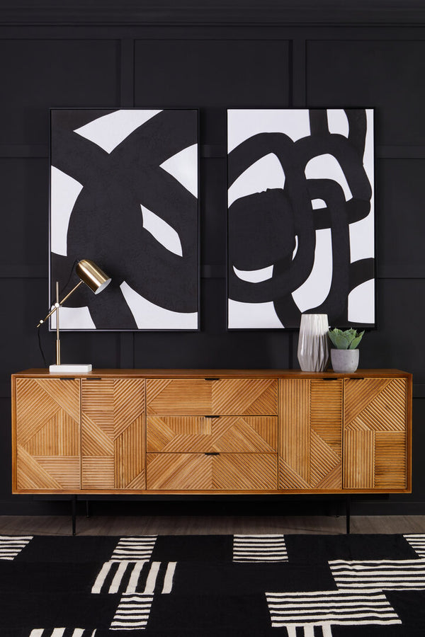 Jakara Natural Finish Sideboard with 4 Doors and  3 Drawers detail image – Xshowhome furniture