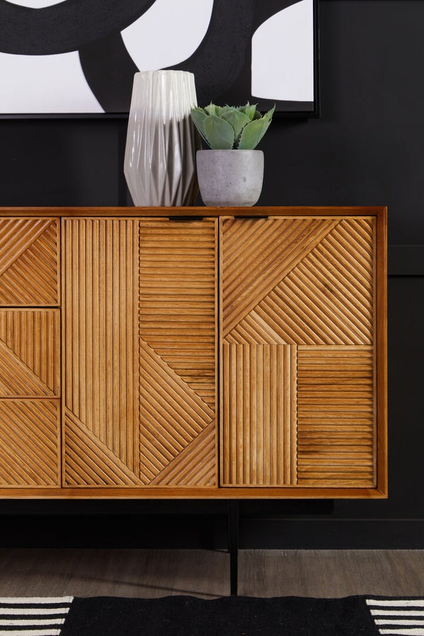 Jakara Natural Finish Sideboard with 4 Doors and  3 Drawers detail image – Xshowhome furniture