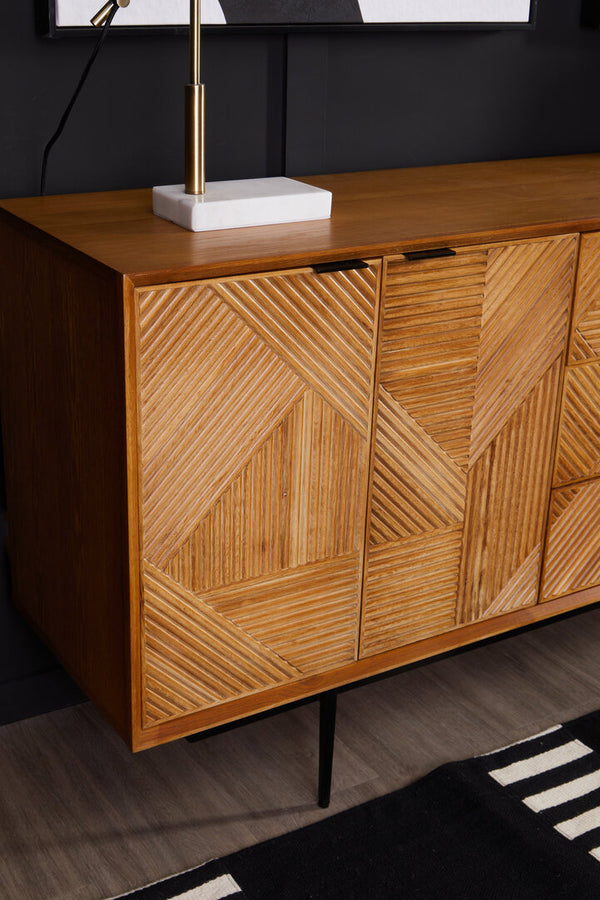 Jakara Natural Finish Sideboard with 4 Doors and  3 Drawers detail image – Xshowhome furniture